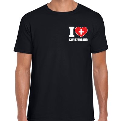 I love Switzerland t-shirt Zwitserland zwart op borst voor heren I love Switzerland t-shirt Zwitserland zwart op borst voor heren