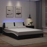 Bedframe met LED-verlichting kunstleer zwart en wit 160x200 cm