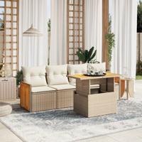 5-delige Loungeset met kussens poly rattan beige