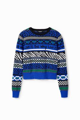 Korte trui met sierranden - BLUE - M