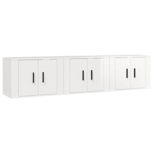 The Living Store TV-wandmeubel - Hoogglans wit - Set van 3 - 57x34.5x40cm - Bewerkt hout