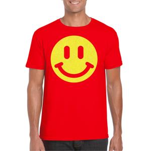 Verkleed T-shirt voor heren - Smile Emoticon - rood - carnaval/foute party - feestkleding