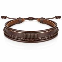 Heren armband Leer Bruin Verstelbaar Touw Multi armband