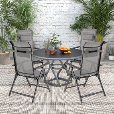 2-delige set Tuinstoelen met Uitschuifbare Voetensteun Hoge Rugleuning Opvouwbare Stoelen met 10-voudig Verstelbare Rugleuning