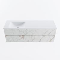 MONDIAZ VICA 150cm badmeubel onderkast Carrara 2 lades. Wastafel CLOUD links zonder kraangat, kleur Talc. - thumbnail