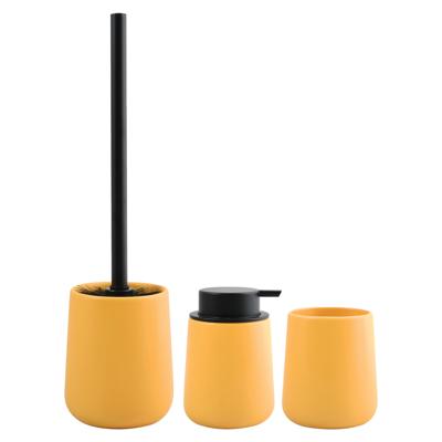 MSV Toiletborstel in houder - zeeppompje - beker - badkamer set Malmo - keramiek - geel