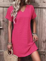 Plain Loose Casual V Neck Dress With No