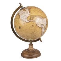 Clayre & Eef Wereldbol Ø 22x37 cm Geel Hout Ijzer Globe Geel Globe - thumbnail