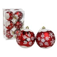 12x stuks gedecoreerde kerstballen rood kunststof 6 cm - thumbnail