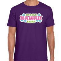 Hawaii shirt zomer t-shirt paars met roze letters voor heren - thumbnail