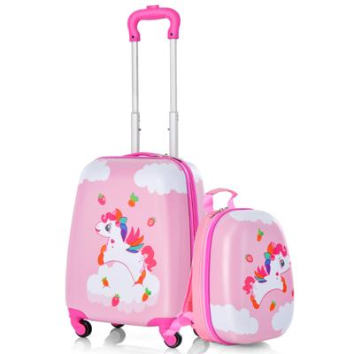 2-Delige Kinderkoffer + Rugzak Kindertrolley Kinderbagage Kinderkofferset Reiskoffer met Harde Schaal Roze