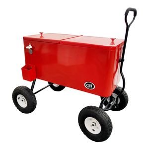 AXI Bolderwagen cooler Rood Outdoor Koeler op luchtbanden met 76L inhoud