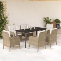 7-delige Tuinset met kussens poly rattan beige
