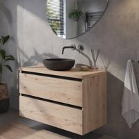 Saqu Gaia voorgemonteerd badmeubel incl. afdekblad met zwarte greeplijst 100cm naturel eiken