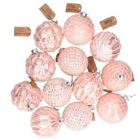 12x Roze luxe glazen kerstballen met gouden decoratie 8 cm