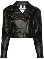 Moschino cropped leather biker jacket - Noir