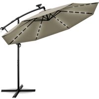 Tillvex - Parasol LED Solar Ø 3m, Bruin vrijdragende parasol balkon tuinparasol slinger aluminium