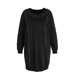 Zizzi sweatjurk Kait met strass steentjes zwart
