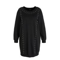 Zizzi sweatjurk Kait met strass steentjes zwart - thumbnail