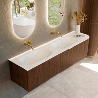Badmeubel Mondiaz Kurve-Dlux | 175 cm | Meubelkleur Walnut | Wastafelkleur Opalo | Solid surface | Dubbele spoelbak | Zonder kraangat(en)