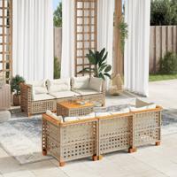 7-delige Loungeset met kussens poly rattan beige