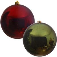 Kerstversieringen set van 6x grote kunststof kerstballen rood en groen 14 cm glans - thumbnail