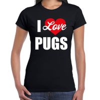 I love Pugs honden t-shirt zwart voor dames - thumbnail