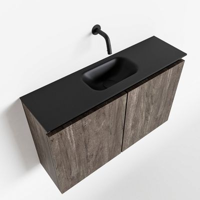 Toiletmeubel Mondiaz Ture | 80 cm | Meubelkleur Dark brown | Eden wastafel Urban Midden | Zonder kraangat