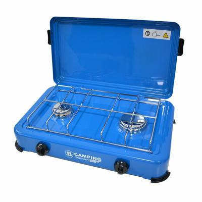 Camping kookpit/kookstel - 2-pits - blauw - metaal - 47 x 34 x 10 cm - voor gasfles