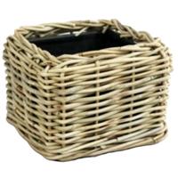 Planten/bloemen mand - vierkant - rotan - gevlochten riet - 25 x 25 x 18 cm - drypot