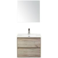 Dante Badmeubelset 60 cm - Craft Oak - Keramische Wastafel Wit Cover met Spiegel