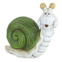 Tuinbeeld dier Slak - kunststeen - L10 x B19 x H18 cm - groen en wit - decoratie beeldjes Tuinbeeld dier Slak - kunststeen - L10 x B19 x H18 cm - groen en wit - decoratie beeldjes