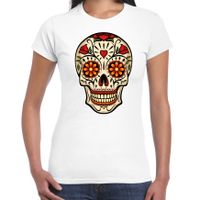 Sugar Skull t-shirt dames - wit - Day of the Dead - punk/rock/tattoo thema