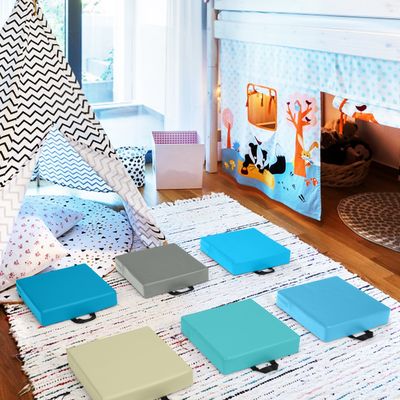 Set van 6 Stoelkussens voor Kinderen met Handgreep Vloerkussens met Ritssluiting Meerkleurig voor Kleuterschool (Vierkant)