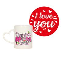 Liefste mama cadeau koffiemok - rood hartje - met I love you onderzetters - moederdag - verjaardag
