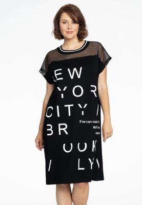 Yoek Jurk met mesh schouders NYC | Zwart | Maat 50/52