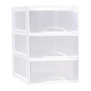 Ladeblokje/bureau organizer met 3x lades - transparant/wit - L26 x B36 x H37 cm - plastic