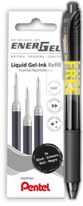 Pentel vulling Energel, 0,7 mm, zwart, 3 stuks + roller (GRATIS)