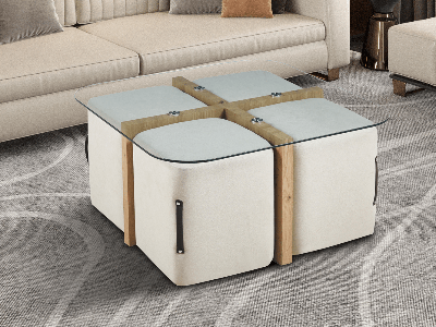 Salontafel met 4 poefs SHIRA oude eik
