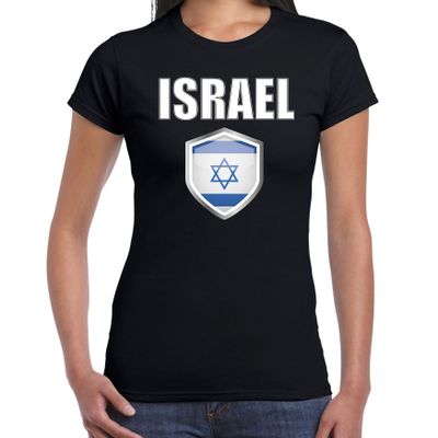 Israel landen supporter t-shirt met Israelische vlag schild zwart dames