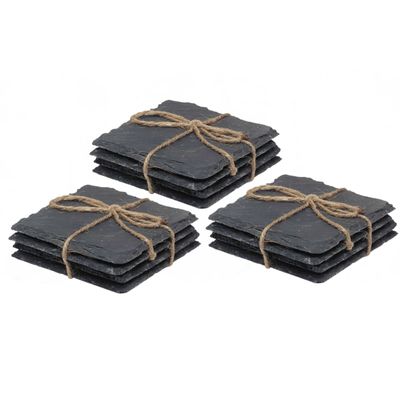 64x stuks leisteen onderzetters - vierkant - antraciet - 10 cm