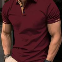 Bon&Bon Men's Short Sleeve Polo Shirt - Dusty Blue Color Block Golf Top Burgundy / XXL