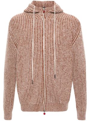 Kiton cardigan en maille nervurée à capuche - Orange