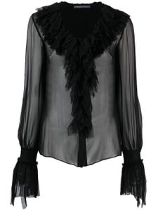 Alberta Ferretti blouse en soie à volants - Noir