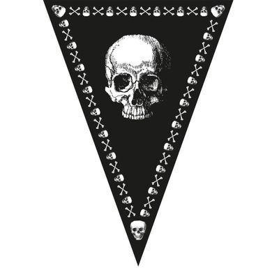 Piraten doodshoofd thema vlaggetjes slinger/vlaggenlijn zwart van 5 meter