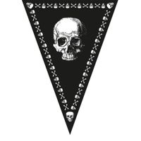 Piraten doodshoofd thema vlaggetjes slinger/vlaggenlijn zwart van 5 meter - thumbnail