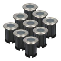Set van 9 Maisy LED Grondspots - Rond - Ø12cm - RVS - GU10 fitting - Excl. lichtbron - IP67 waterdicht - Tuinspot - Oprit