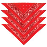 Bandana - 4x - rood - boeren zakdoek - dames/heren - driehoek - cowboy verkleedkleding - thumbnail