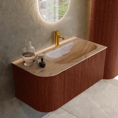 Badmeubel Mondiaz Kurve-Dlux | 95 cm | Meubelkleur Ruby | Wastafelkleur Arena | Solid surface | Wasbak rechter zijde spoelbak | 1 kraangat
