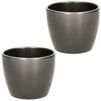 2x stuks bloempot glanzend zilver metallic keramiek voor kamerplant H9.8 x D12 cm